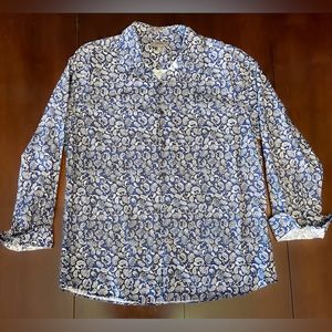 1888 Saddlebred | Blue Paisley Print Long Sleeve Button Down | XL
